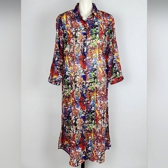 Speed Limit MPH Longline Shirt Multi Color Print Semi Sheer Lightweight Size M/L - Picture 1 of 16